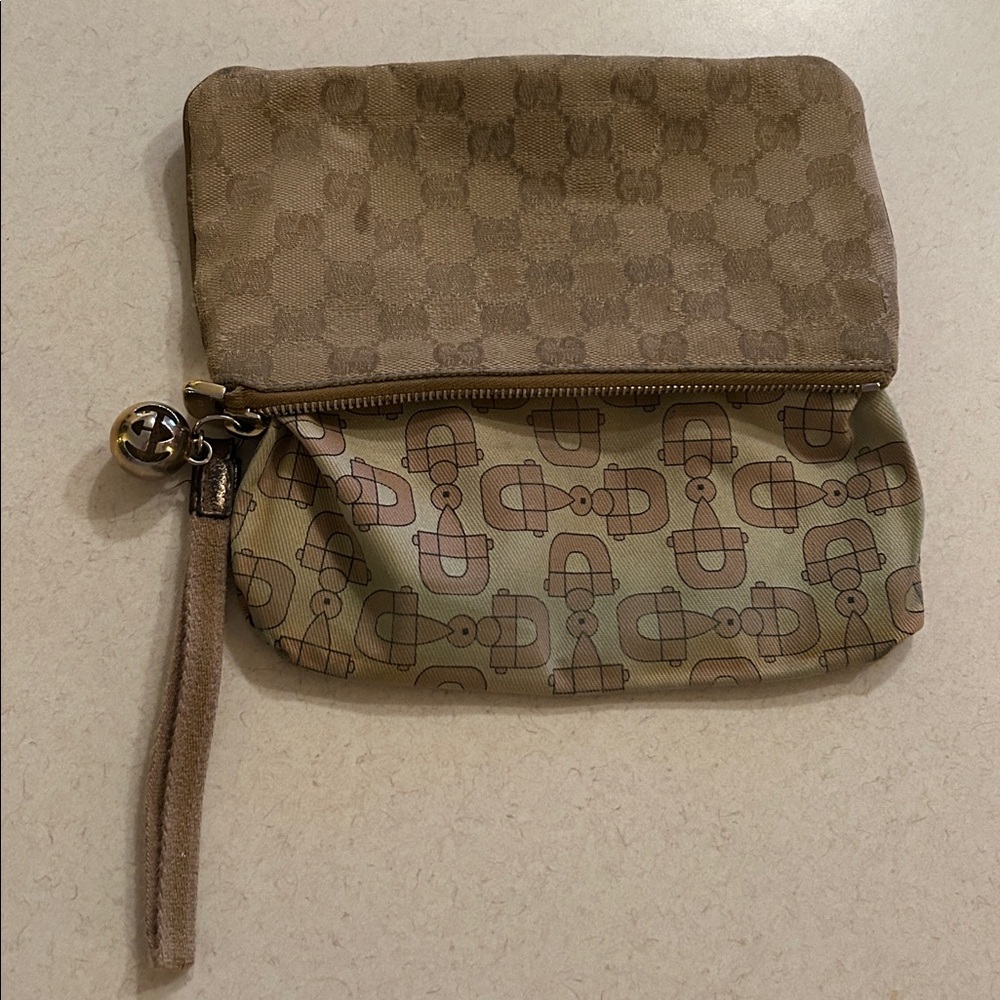 Gucci GG Canvas Leather Wallet Boat Pochette Wristlet Clutch Bag Zip Pouch - Picture 7 of 16